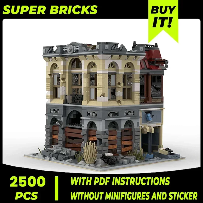 Moc Building Blocks Modular Street View Abandoned Banks Technical Bricks DIY Assembly Construction Toys For Child Holiday Gifts