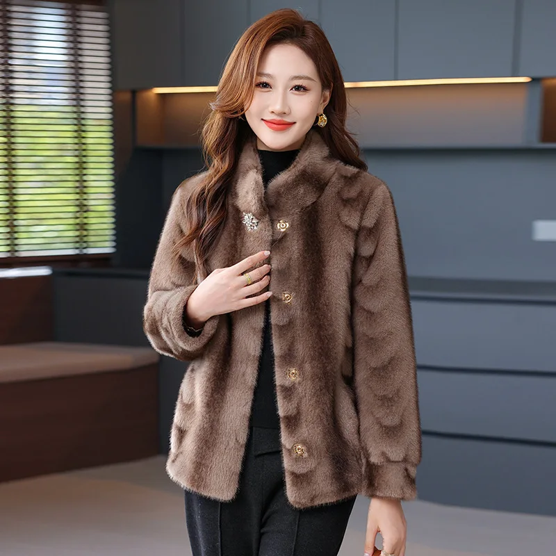 Women Imitation Mink Velvet Jacket Short Fur Integrated Coat Autumn Winter Fashion Stand Collar Female Imitation Fur Fashion Top