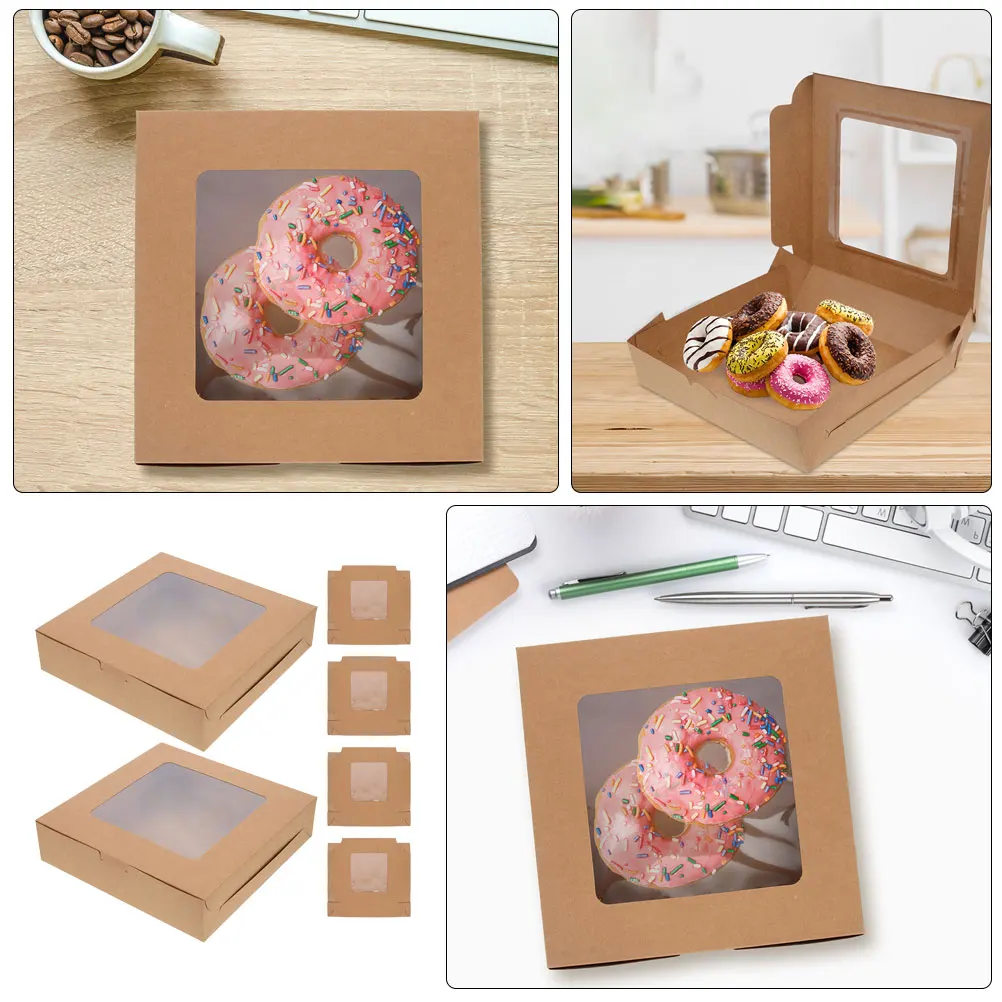 

6 Pcs Cake Packaging Boxes 10x10x2 5in Sturdy Clear Window Material Perfect Bakeries Cafes Desserts Pastries Cookies
