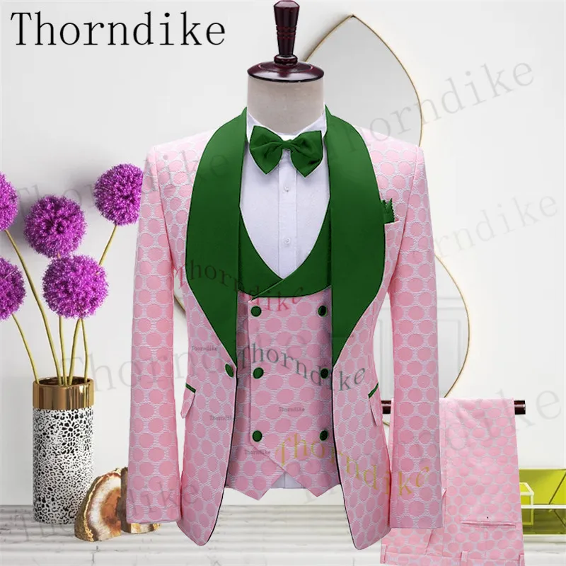 Thorndike Maßgeschneiderte klassische Mode rosa Punkte Bräutigam Smoking Trauzeugen Champagner Schal Revers Trauzeuge Anzug Hochzeit Herren Blazer