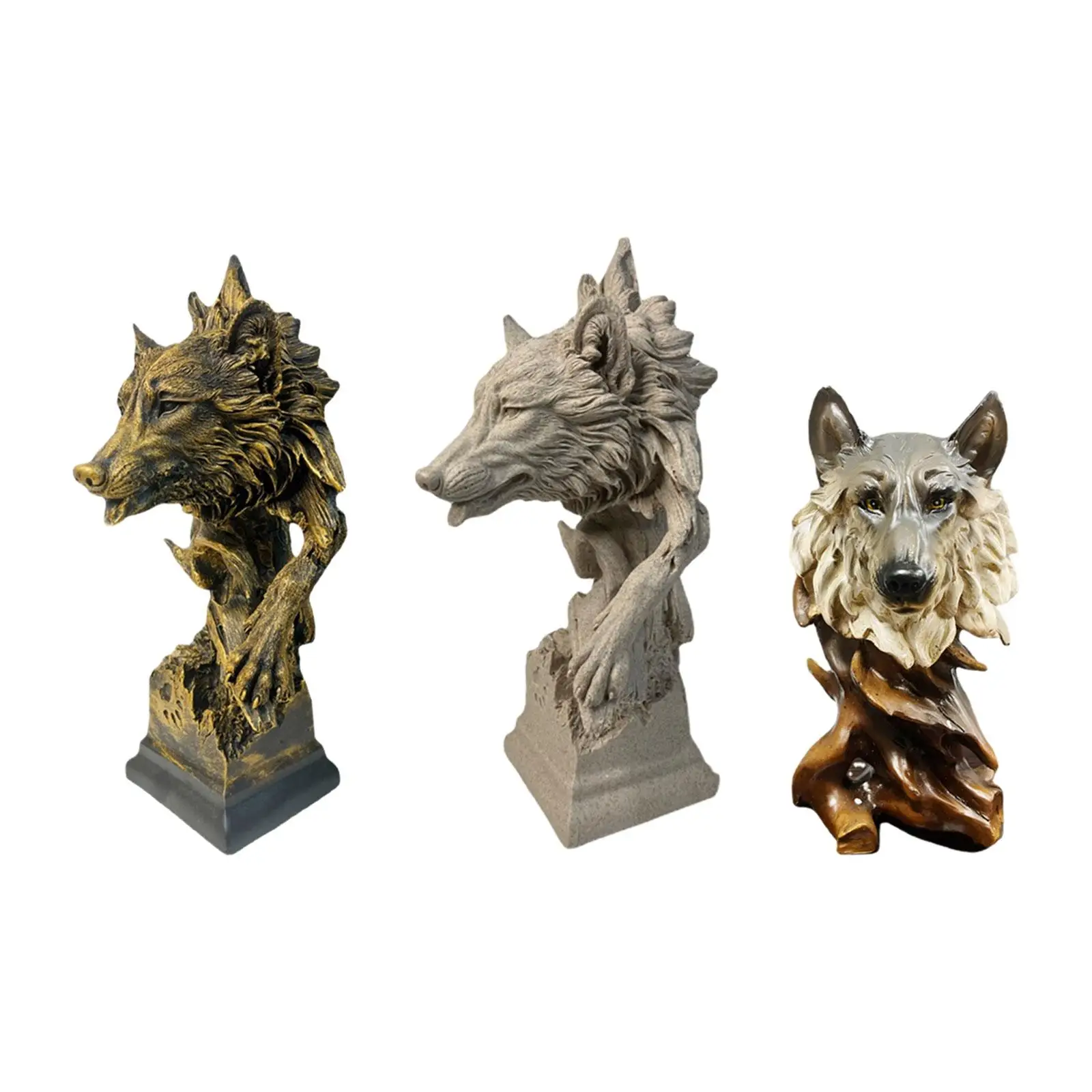 Animal Head Decor Retro Collectible Creative Wolf Head Sculpture Wolf Head Bust