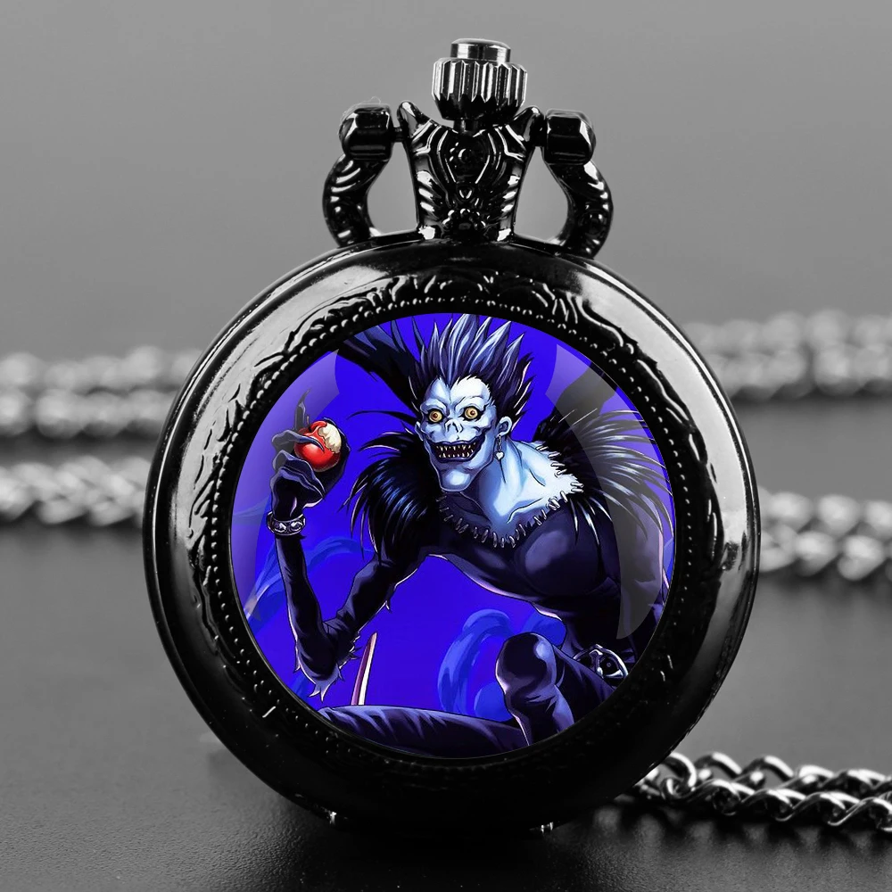 

Anime Death Note Figure Ryuk Ryuuku Rem Design Arabic Numerals Quartz Pocket Watch Necklace Pendant Clock Chain Men Women Gifts