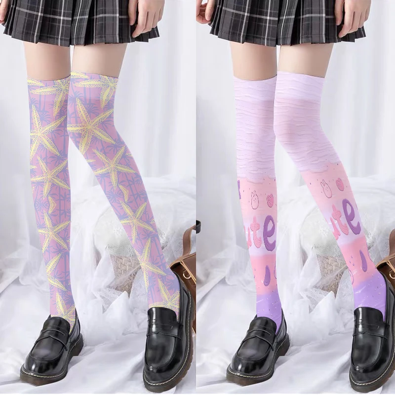 Lolita Girl Stockings Pentagram Bow Cute Sweet Pink Purple Over-The-Knee Stockings Harajuku Fashion Kawaii JK Women Fun Stocking