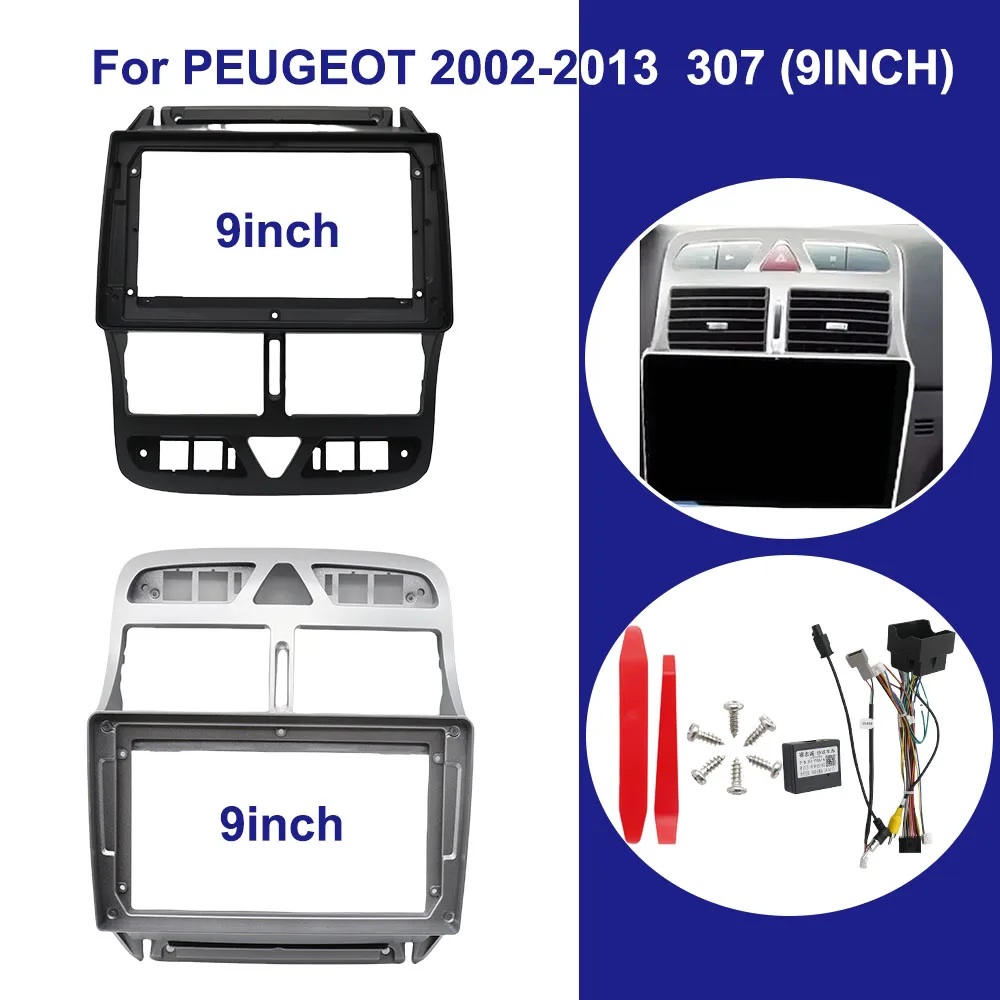 

9-дюймовый автомобильный DVD-рамка, аудиосистема для отделки приборной панели, панель радио, большой экран, автомобильный мультимедийный плеер для Peugeot 307 307CC 2002-2013
