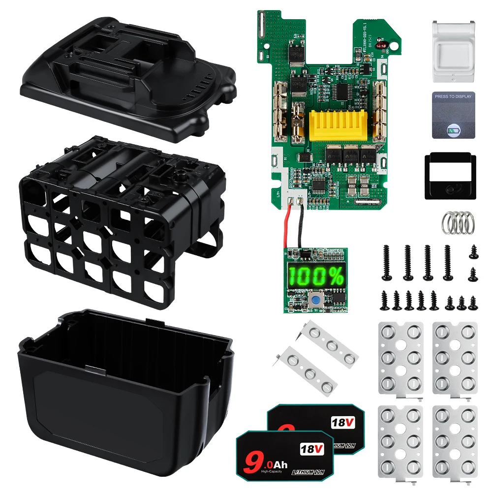 

BL1890 Чехол для аккумулятора 9,0 Ач для Makita 18 В DIY 6,0 Ач с защитой от зарядки печатной платы BMS можно установить 15 аккумуляторов