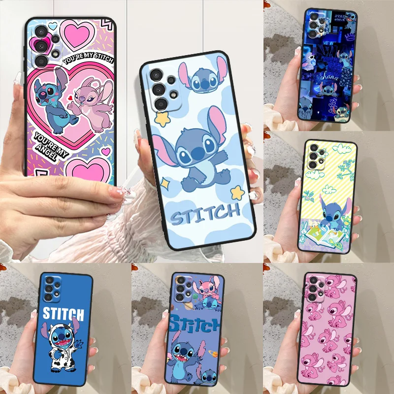 Stitch Angel For Samsung A 01 02 03 04 05 10 11 12 13 14 20 21 22 23 25 30 S E Core Black Phone Case Funda Soft Cover Shell Capa