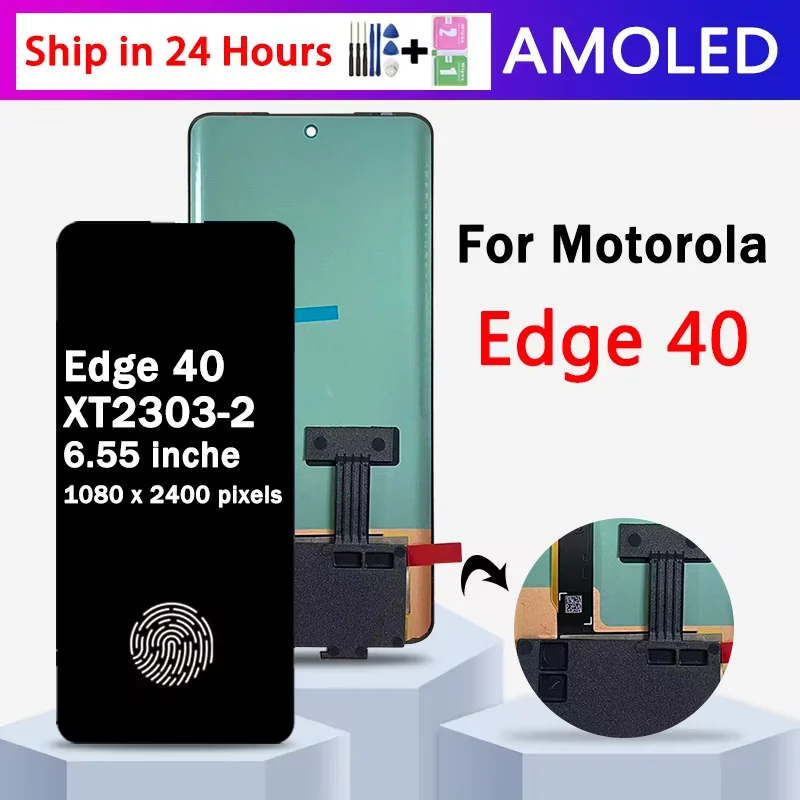6,55 "AMOLED dla Motorola Edge 40 LCD XT2303-2 wyświetlacz ekran dotykowy Digitizer dla Moto Edge40 LCD z odciskami palców