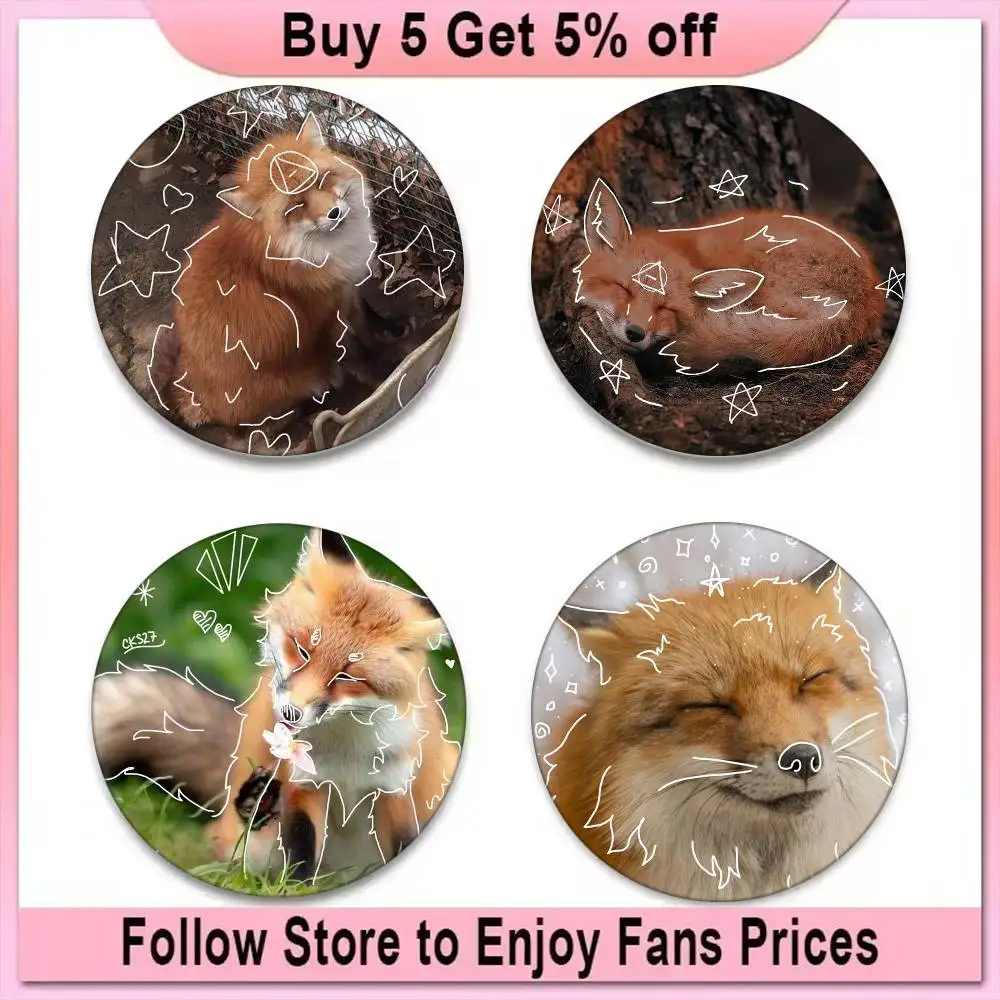 Theta-Delta Therian Sign Fox Cat Cartoon Badges Anime Round Laser Badge Cartoon Brooch Clothes Backpack Accessories Lapel