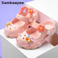 3-8y Kids Mules & Clogs Summer Children Sandals Girls Garden Shoes Flowers Slippers Solid Soft Sole Beach Princess Sandalias y15