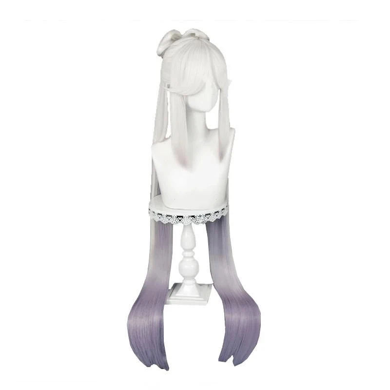 Jogo genshin impacto cosplay ningguang nova peruca de pele 120cm branco a roxo longo vestido de noite da orquídea cabelo peruca cosplay ningguang