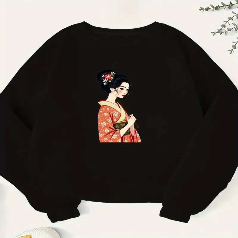 

Fall Winter Female Women Plus Size Sweatshirt Japan Cultural Art Design Graphic Japanese Soft Pure Cotton Fabric Streetwear Y2k
