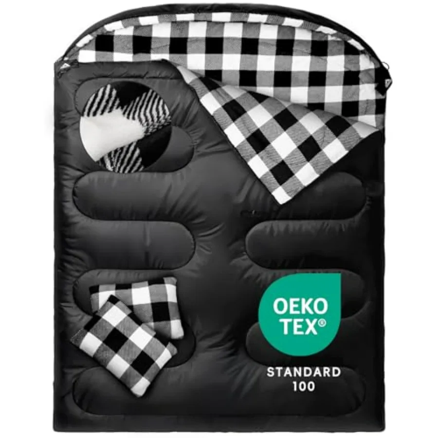 

Flannel Double Sleeping Bag for Adults Cold Weather, XL Queen Size Sleeping Bag for All Season 2 Person Big and Tall Sleeping B