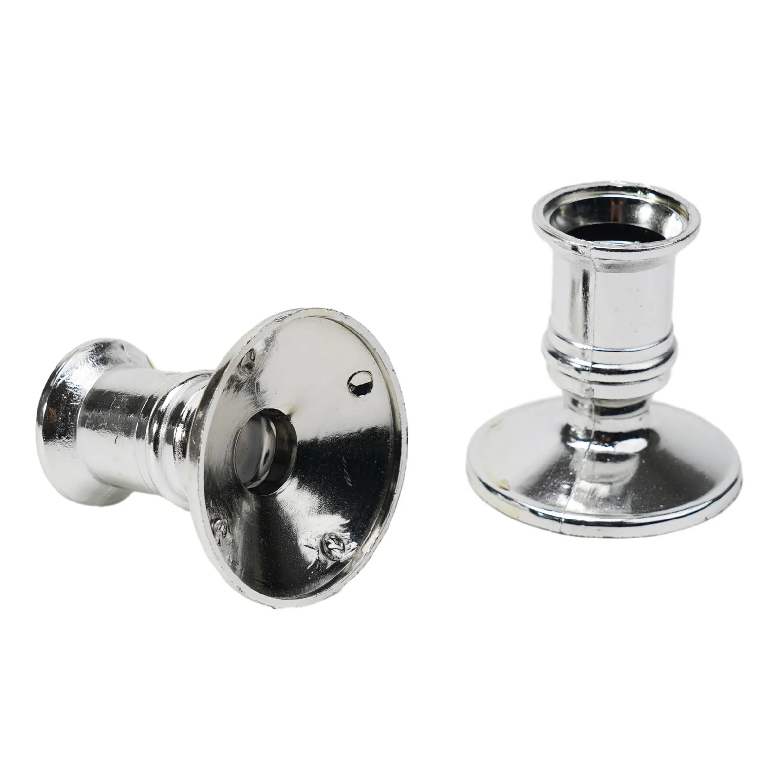 Silver Taper Candlestick Holders, 2pcs, Traditional Shape, Suitable for Electronic Candles, Stylish Dinner Decor