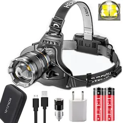 15000LM LED Headlamp XHP70 Flashlight Headlight Torch LED Zoom Sensor Headlight 18650 Rechargeable Light Outdoor Fishing Lantern