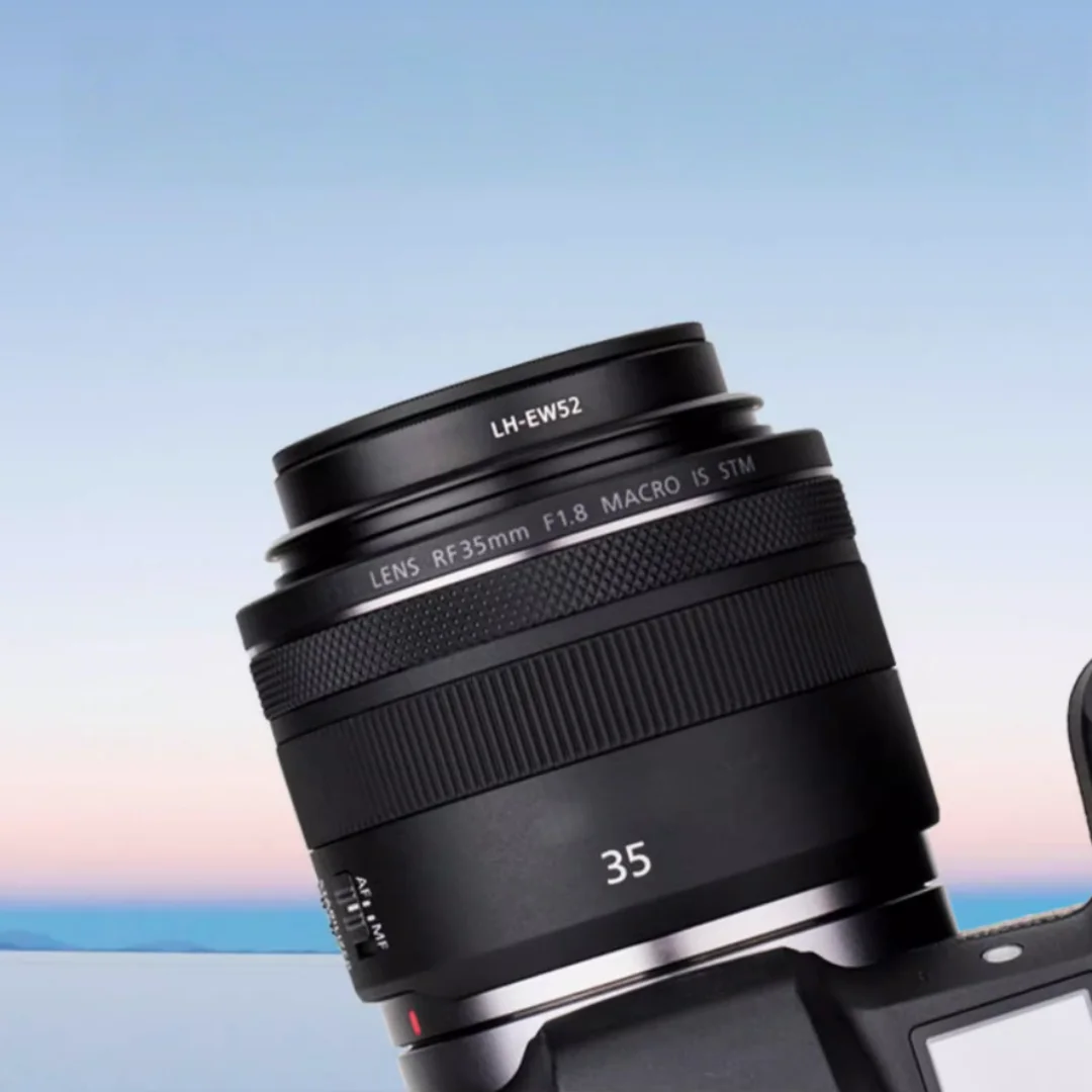 Parasol de lente de Metal para cámara Canon EOS R5 R6 R7 R8 R10 R50 RF 35mm f 1,8 MACRO IS STM lentes montaje de tornillo reemplazar accesorios de EW-52