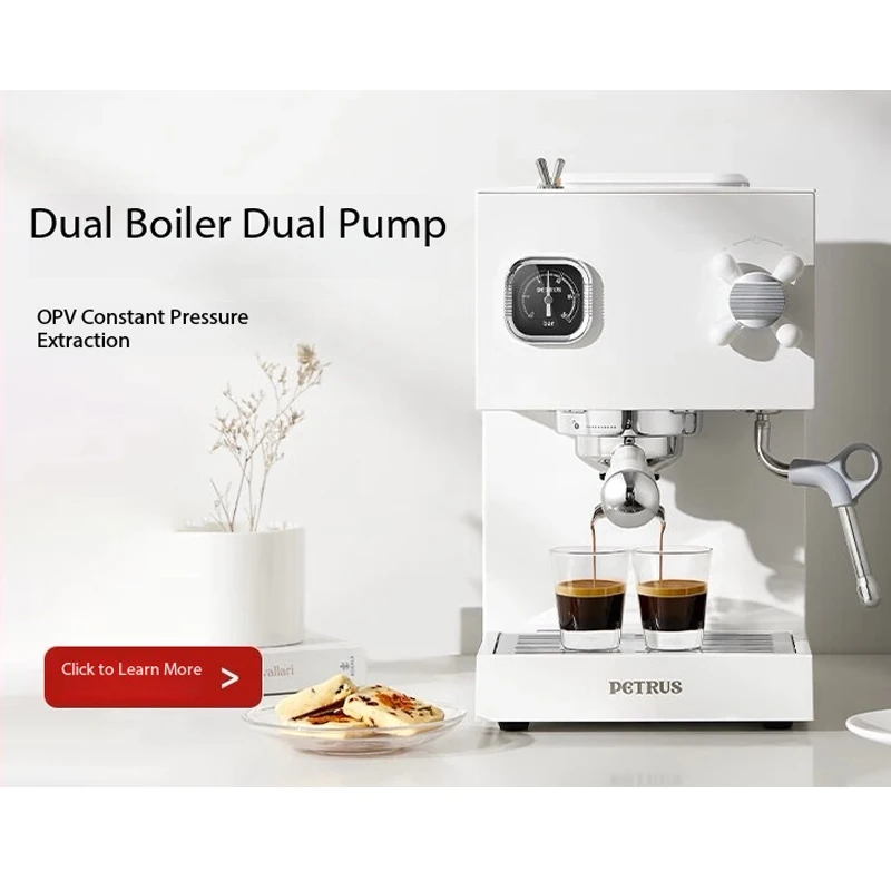 

Кофемашина Petrus для эспрессо, кофеварка с портафильтром, паровая палочка, вспениватель молока (58 мм), PE3888