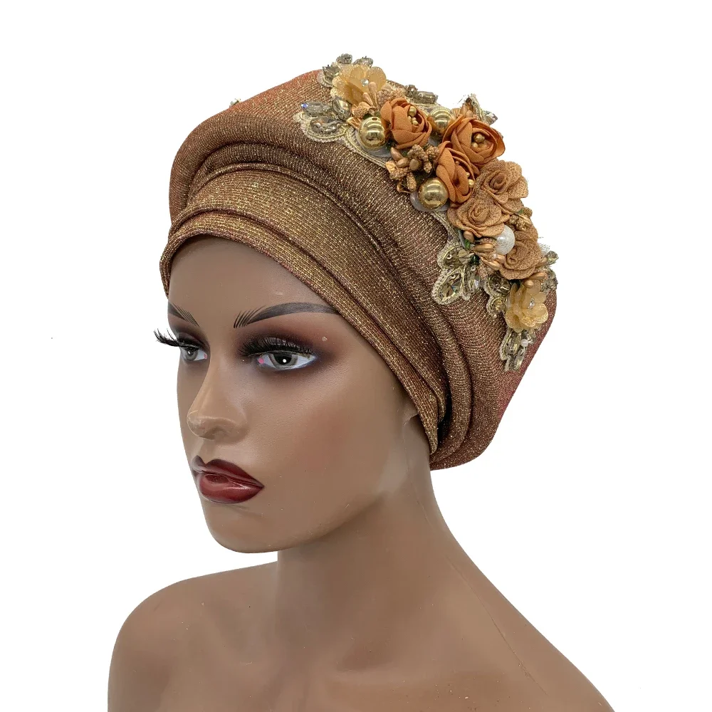 Turbante de Nigeria Auto Gele para Mujer, envoltura para la cabeza, a la moda, exquisito ramo, gorro de Turbante africano