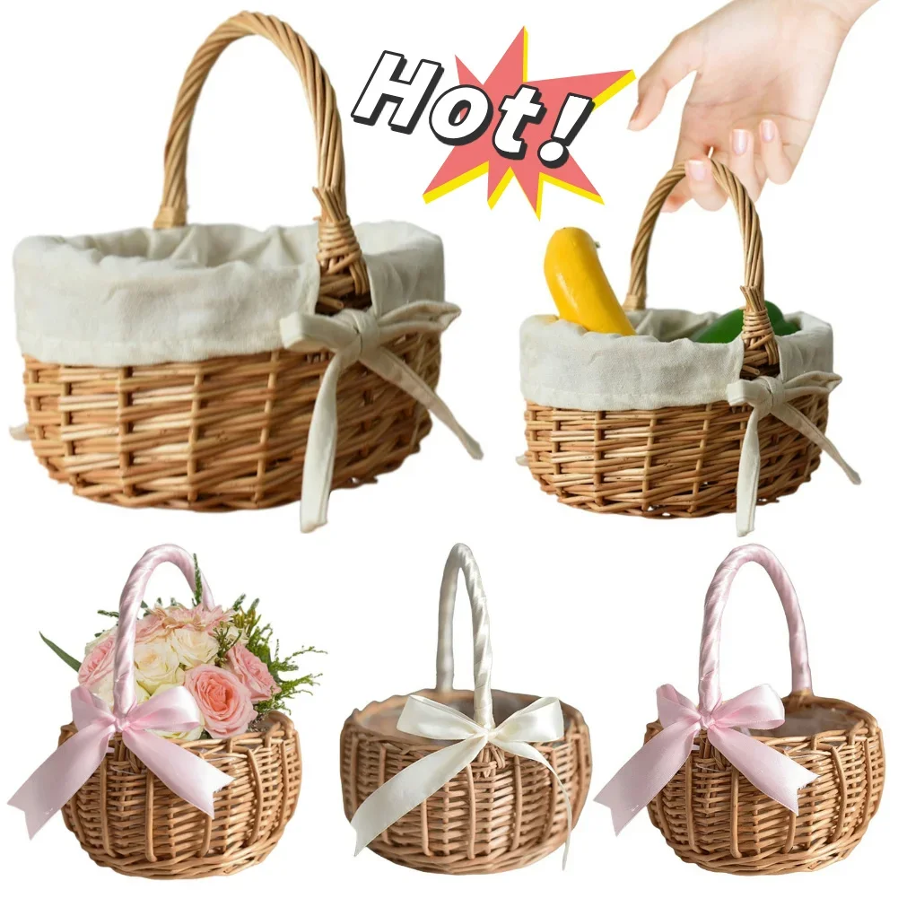 Cesta de mimbre tejida a mano con asa, cesta de mimbre para artículos diversos, cestas de flores de sauce, cestas de almacenamiento para organización de desorden