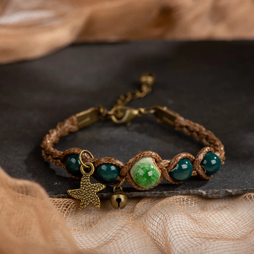 Mori menina artesanal contas de cerâmica pulseiras diy artware retro pulseira jóias atacado pulseira femme atacado # EY420