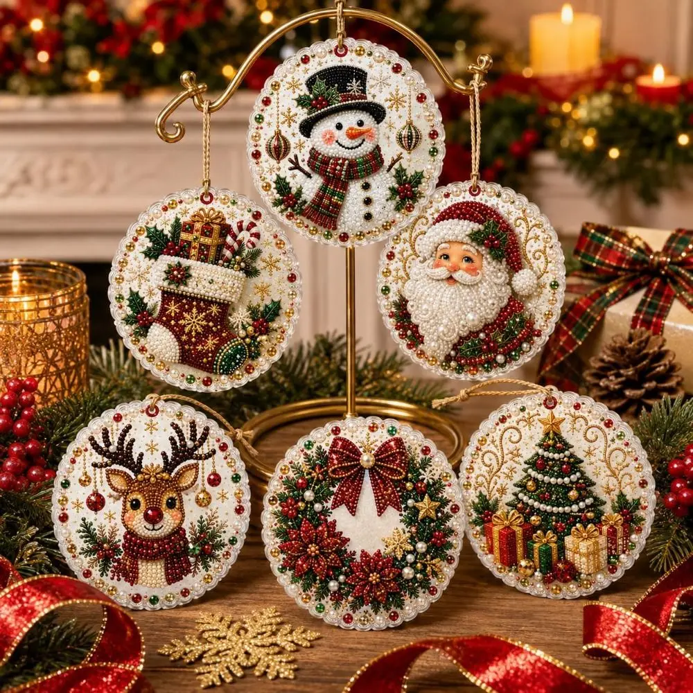 Special-Shaped Gems Christmas Wooden Ornament Pearl Wooden DIY Diamond Art Kit Rhinestone Christmas Tree Decoration Home