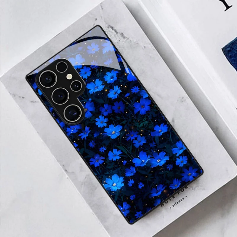 Blue Floral Print Dark Blue Floral Pattern Phone Case for Samsung Galaxy S26/S25/S24/S23 Ultra /S22 Ultra/S20 Ultra/56/A72/A73