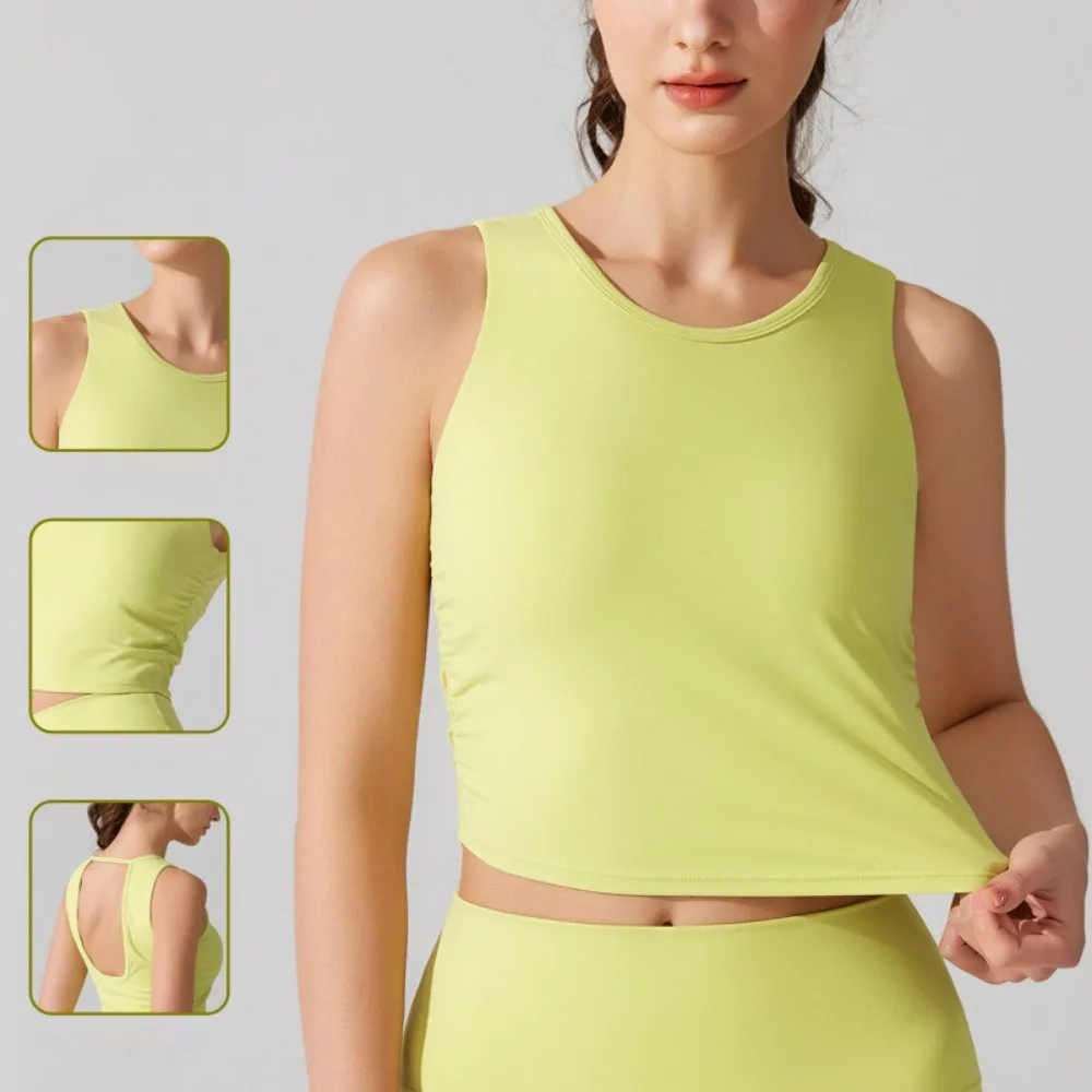 Reggiseno sportivo da donna senza schienale con coppe imbottite integrate Gilet da yoga traspirante per allenamenti primaverili estivi, abbigliamento da palestra e da corsa