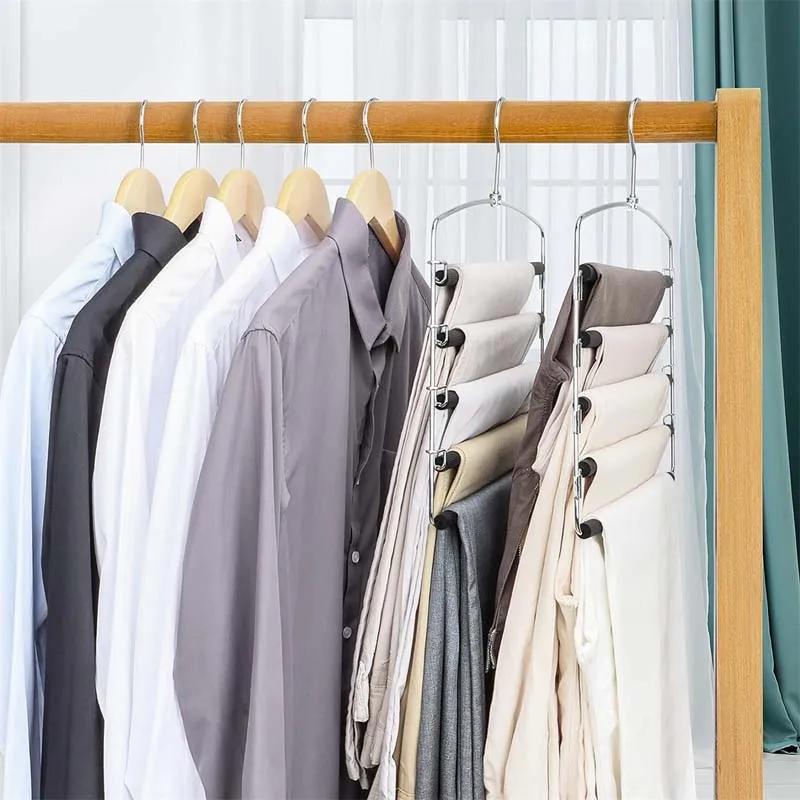 Multi-Layer Stainless Steels Movable Hangers Shelves Organizer Space Saver Closet Hanger Rack Pant Clothes Function Hanger