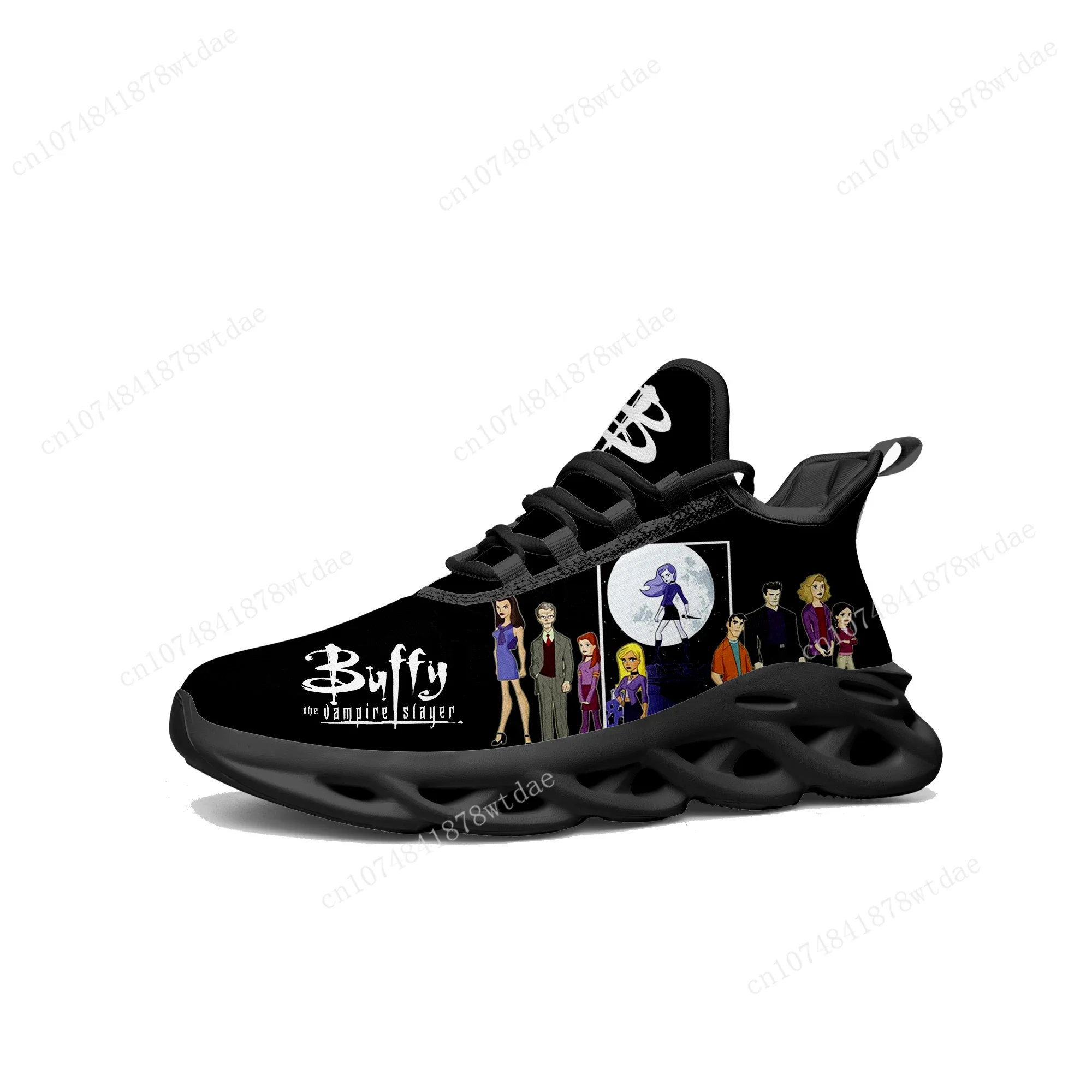 Buffy The Vampire Slayer Cartoon Flat Sneakers para homens e mulheres, Teenager Sports Running Shoe, Custom Lace Up Mesh Footwear, alta qualidade