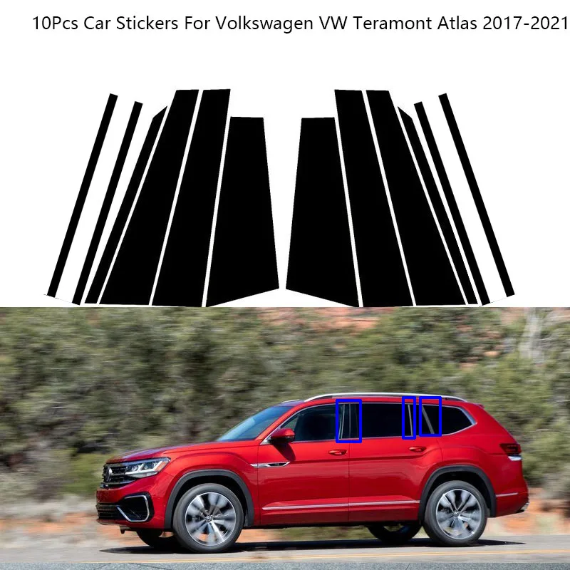 Pegatinas para embellecedor de ventana de PC, pilar Central medio, Pilar B C, 10 piezas, para VW Volkswagen Teramont Atlas 2017-2021, protección de decoración