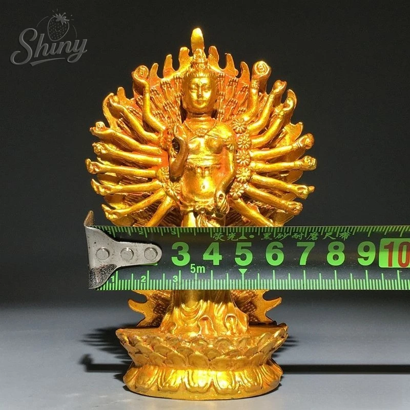 Pure Copper Gilded Thousand-hand Guan Yin Buddha Statue Ornaments Chinese Kwan Yin Buddha Sculpture Figurines Home Decoration