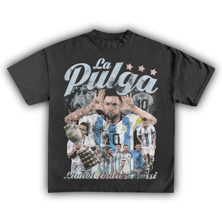 Camiseta de algodón puro con estampado de Messi Y2K para hombre y mujer, camiseta informal holgada de manga corta a la moda de estilo Retro, ropa de calle Unisex