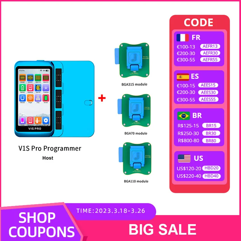 JCID V1S PRO Programmer with BGA315 BGA110 BGA70 Socket Support Built-in Battery Nand Flash Read Write for Phone 6-14 Pro Max