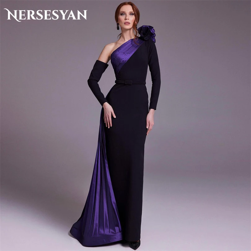 

Nersesyan Fashion Satin Formal Evening Gowns One Long Sleeves Pleats Mermaid Party Dresses Floor-Length Draped Prom Dress 2023