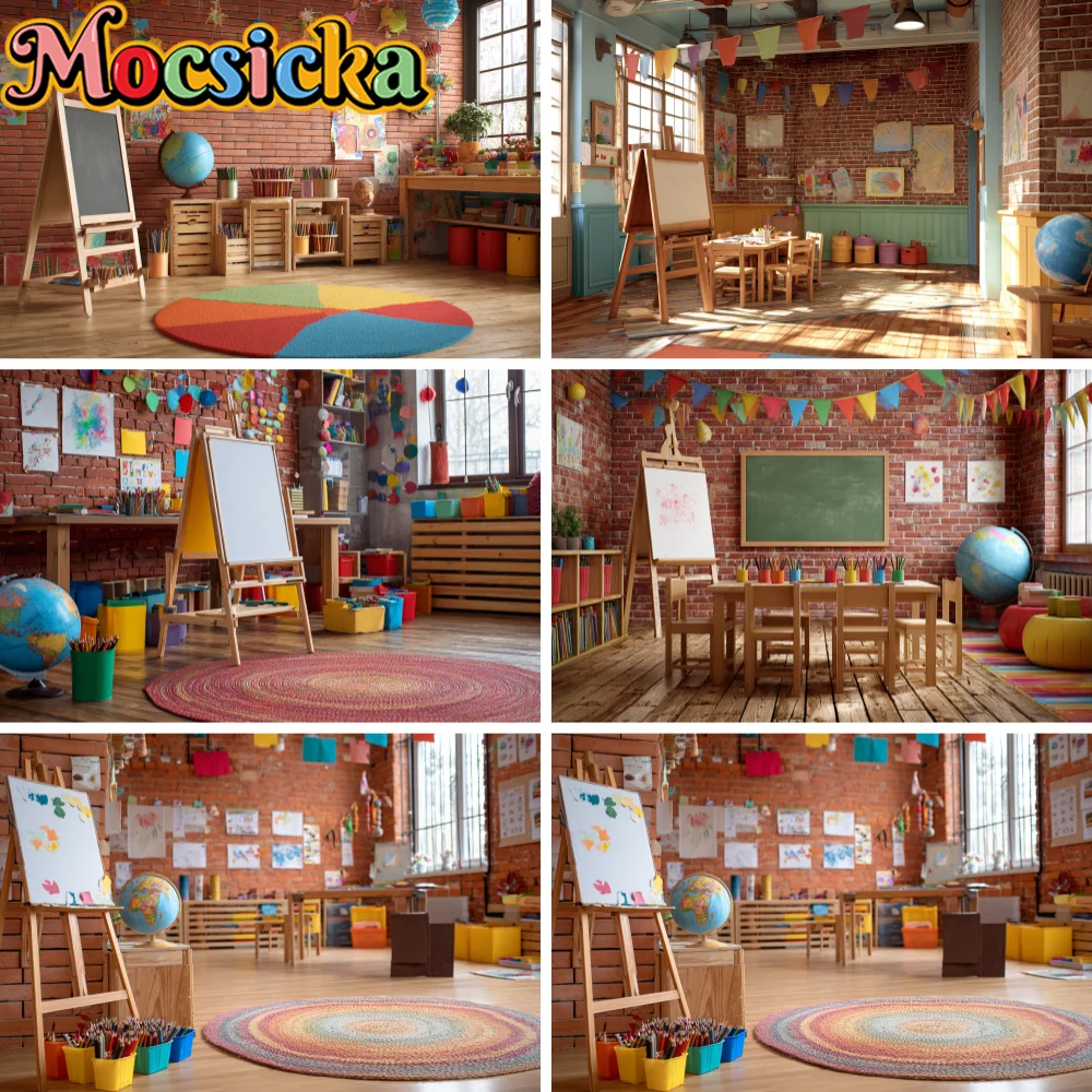Mocsicka Baby Painting Photography Background Color Drawing Board Graffiti Brick Wall Decor School Student Child Photo Backdrops