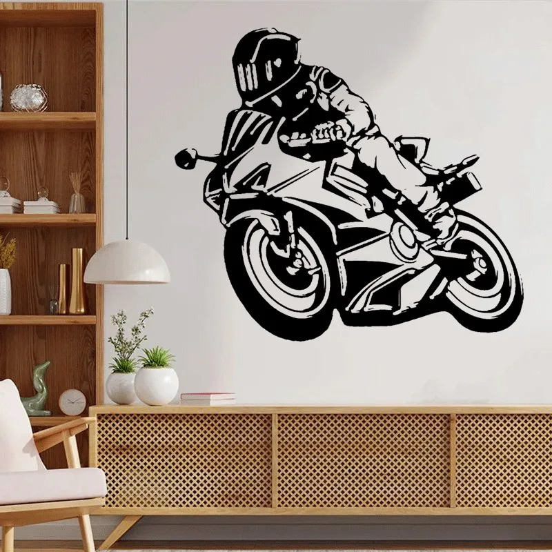 Stylish unique motorcycle rider silhouette vinyl wall sticker extreme racing competition decal home bedroom decorative art mural