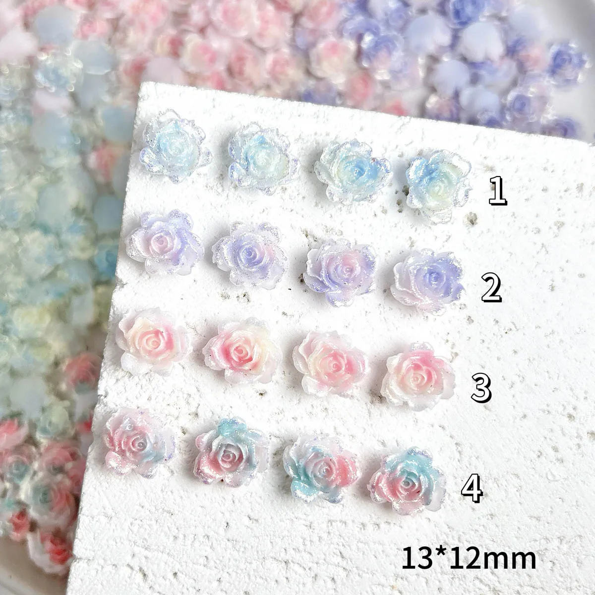 Dijes de uñas de rosas brillantes y finos luminosos, flores de colores degradados creativos 3D, decoraciones artísticas para uñas, suministros de manicura DIY