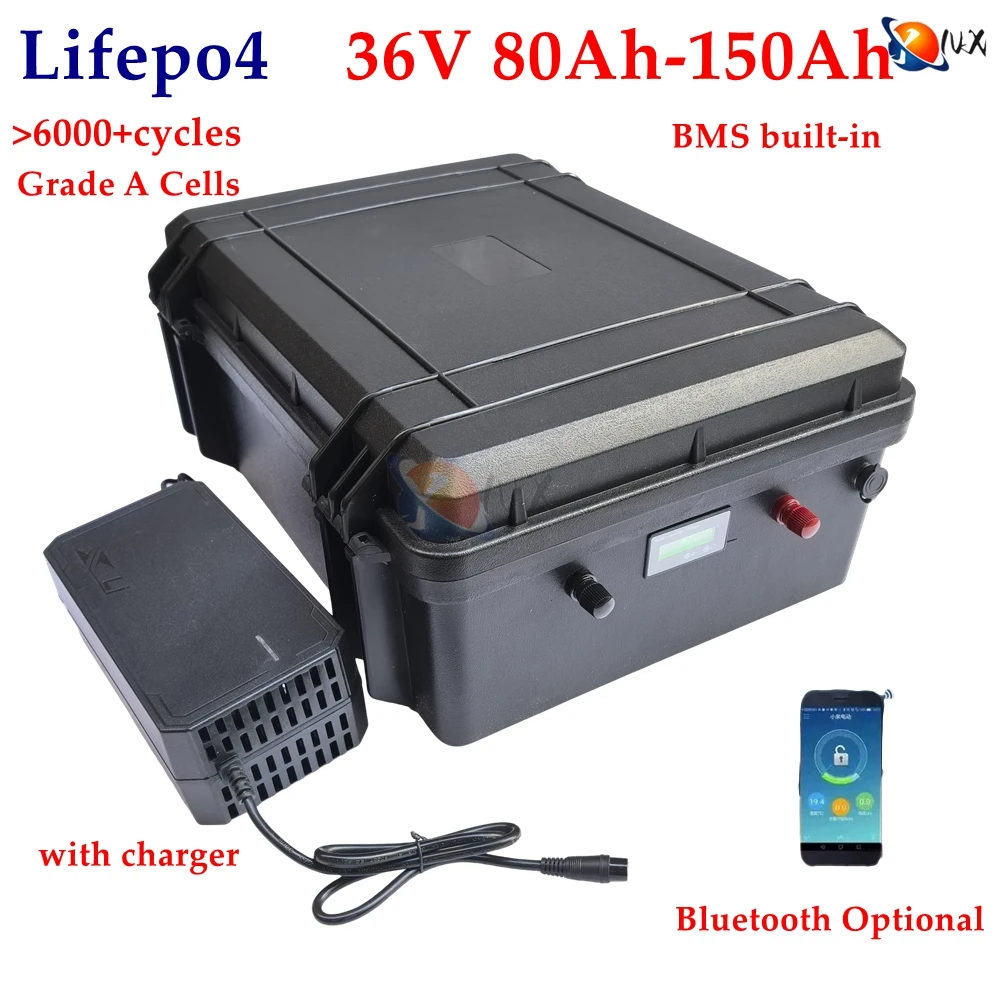 36V Lifepo4 100Ah 80Ah 120Ah 150Ah Lithium Battery with Bluetooth BMS 12S for Ttrolling Motor Propeller Boat Solar System