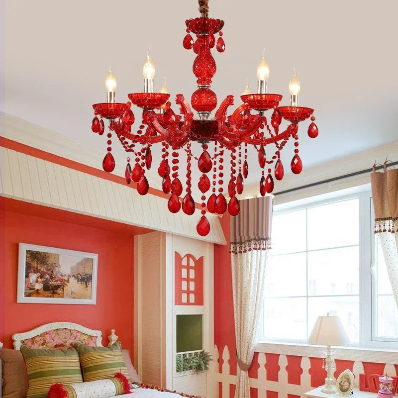 SAMAN European Style Crystal Pendent Lamp Red Candle Lamp Luxurious Living Room Restaurant  Bedroom Villaex Building Chandelier