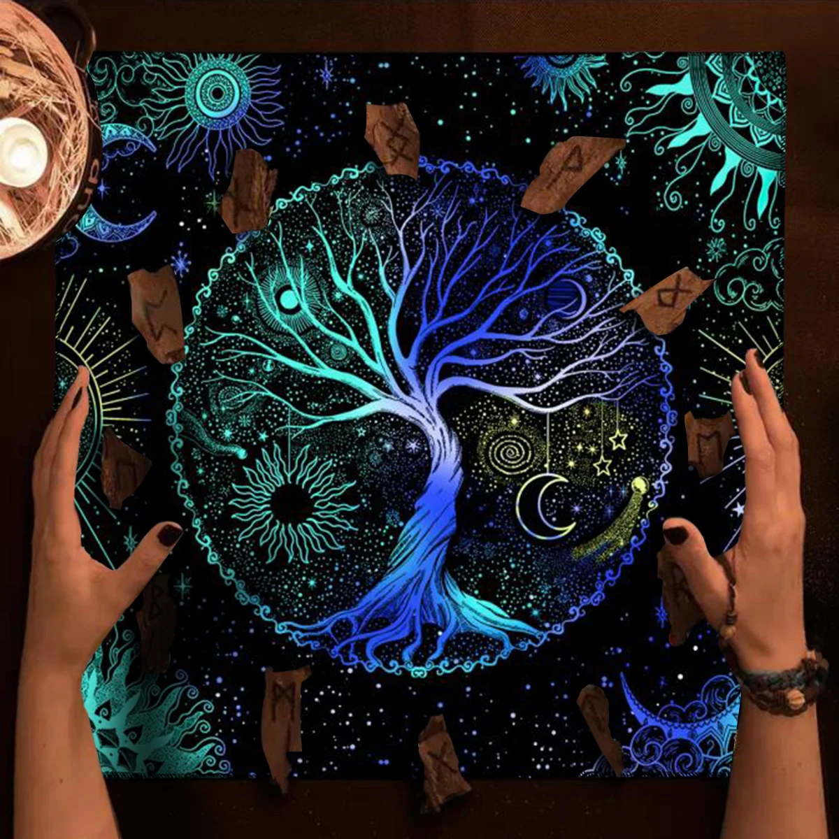 Tree Of Life Tarots Tablecloth Altar Cloth Starry Sky Spread Tarot Reading Cloth Board Game Card Pad Home Decor