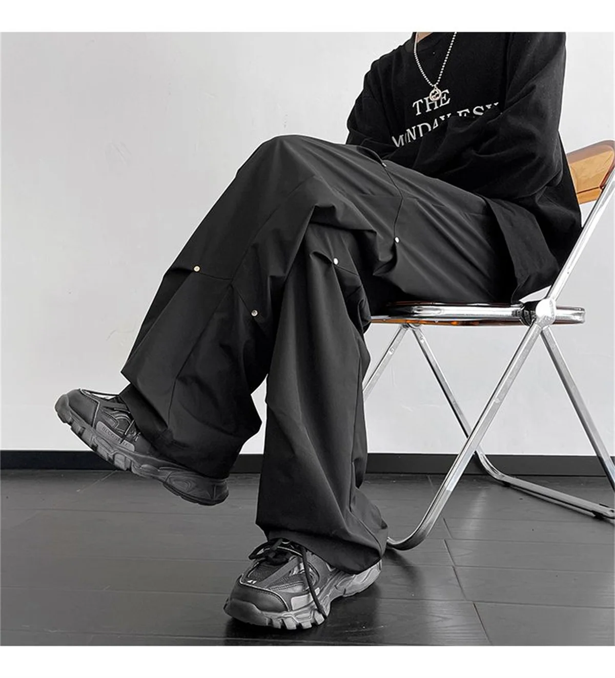 

2025 New Thin Summer Plus Size Rivet Paratrooper Work Pants Solid Color Men's Fashion Loose And Versatile Cargo Pants
