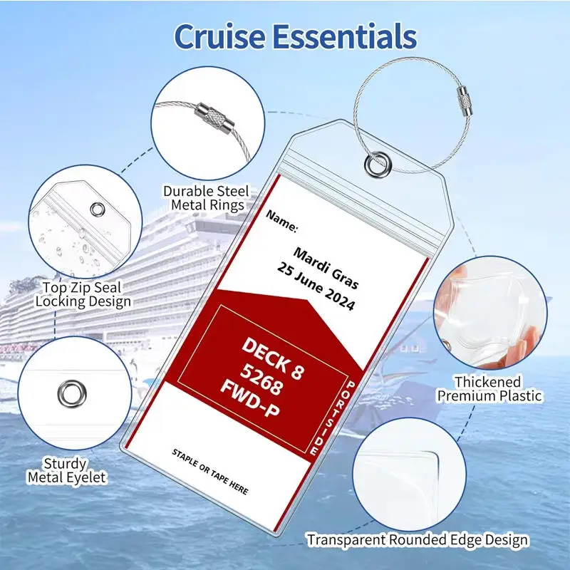 5PCS Cruise Luggage Tags Waterproof Transparent Baggage ID Tags with Metal Loops Travel Accessories for Easy Sorting