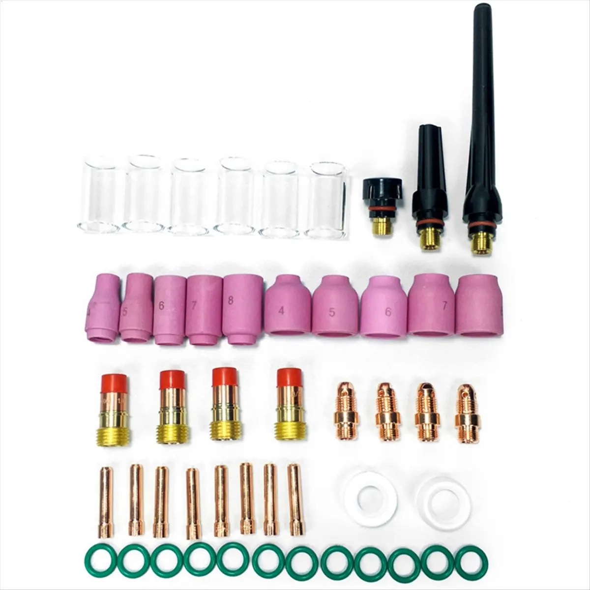 A20I 49pcs TIG Welding Torch Accessories Kit Alumina Nozzle Collets Body Stubby Lens 12 Glass Cup Consumables Kit
