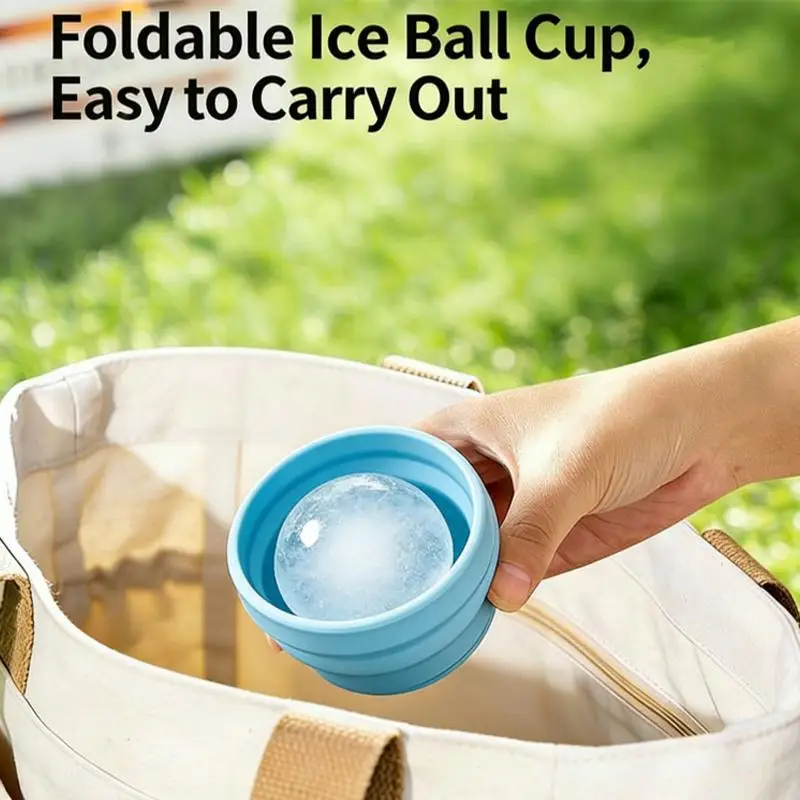 2026New Portable Foldable Ice Ball Cup With Built-in Straw Food-Grade Silicone Ice Maker Mold Summer Outdoor Travel Tumbler