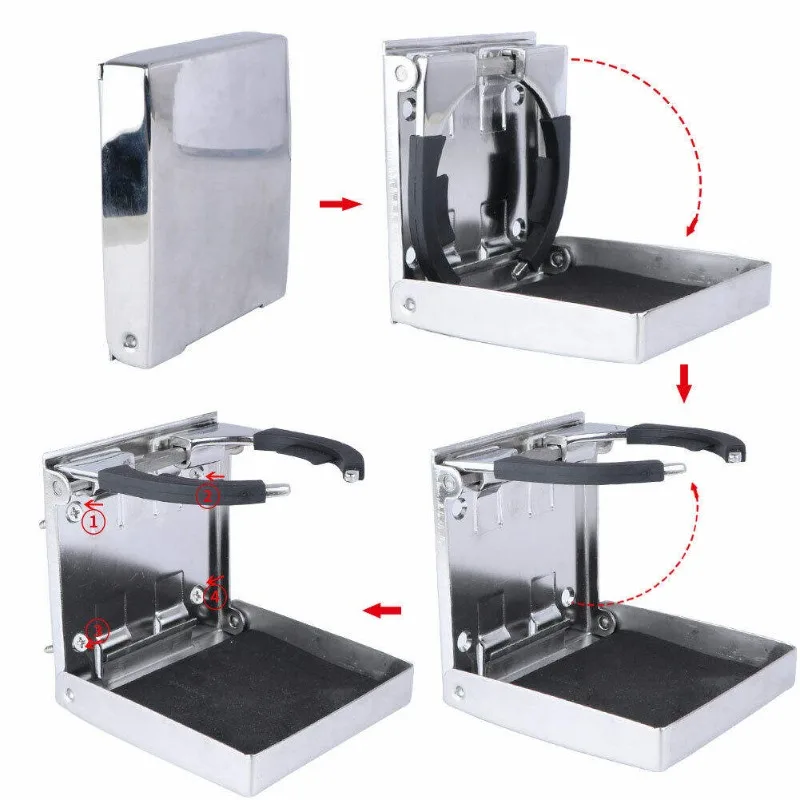 Boat Accessories Stainless Steel Folding Cup Drink Holder for Marine Yacht Truck RV Elevating Desk Drink Holder Ashtray Cup view 2
