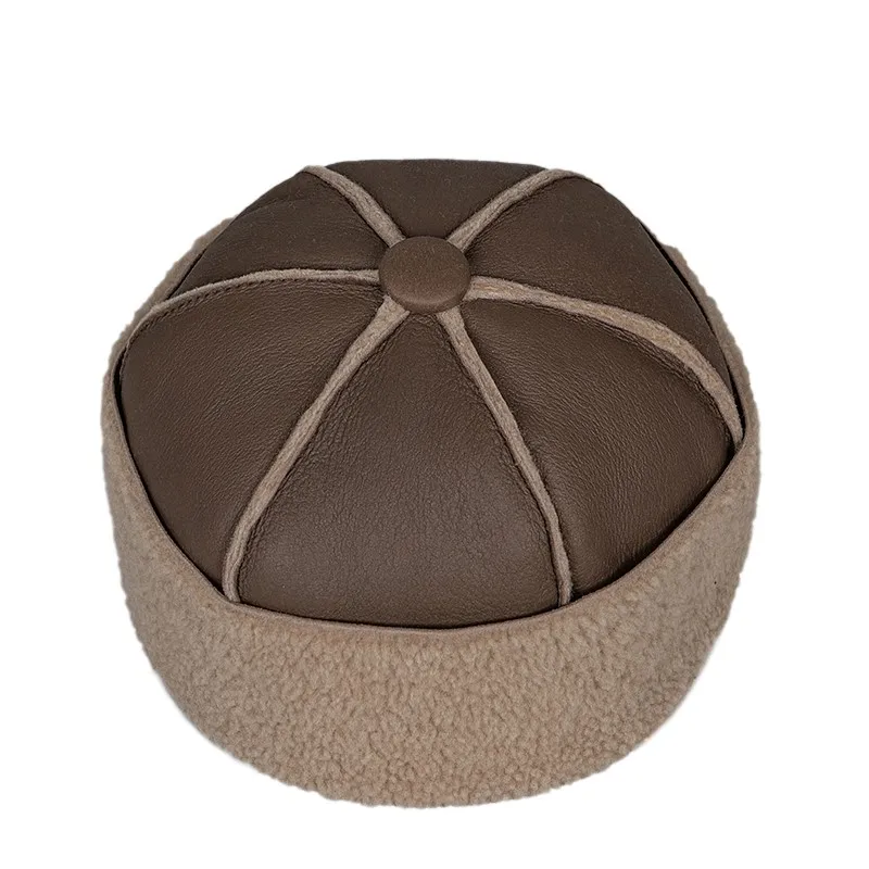 Men\'s Real Fur Winter Warm Shearing Pelage Earmuff Beanies Beret Round Hat Brimless Caps/Hats