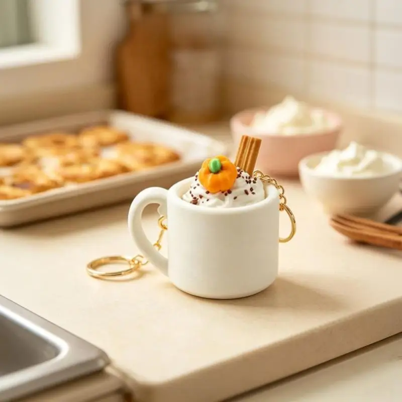1 Stück Sundae Eisbecher-förmiger Schlüsselanhänger, 3D-gedruckter, niedlicher, simulierter Kaffeebecher, Stressabbau-Knopf, Fidget-Spielzeug – Detail 6