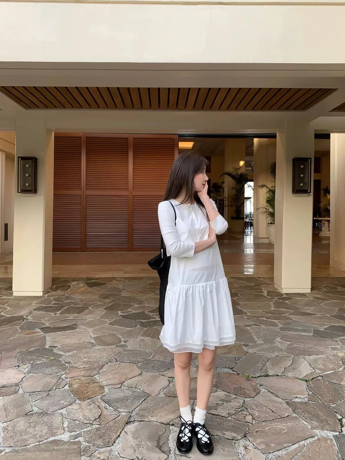 دمية Sweet Sle مزخرفة بالدانتيل بدون أكتاف Dr Loose Fre ومضادة للشيخوخة Dr Dongda Gate اليابانية Sle كاجوال بخصر عالٍ على شكل حرف A...