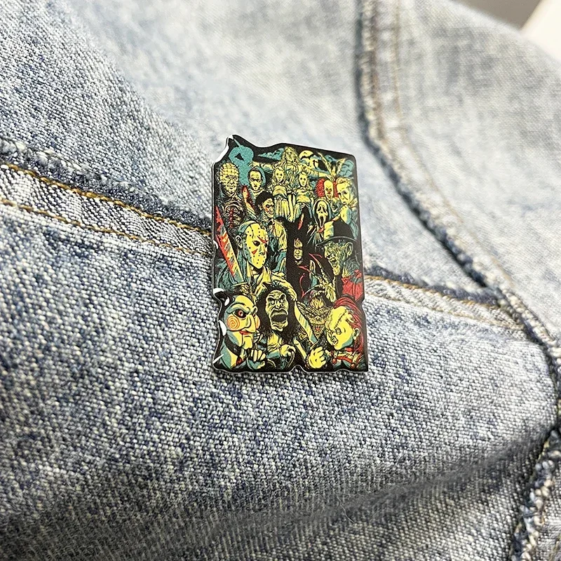 الشر الرجال دبابيس 80s 90s فيلم الرعب القاتل الكولاج بروش شارة معدنية القوطية مجوهرات