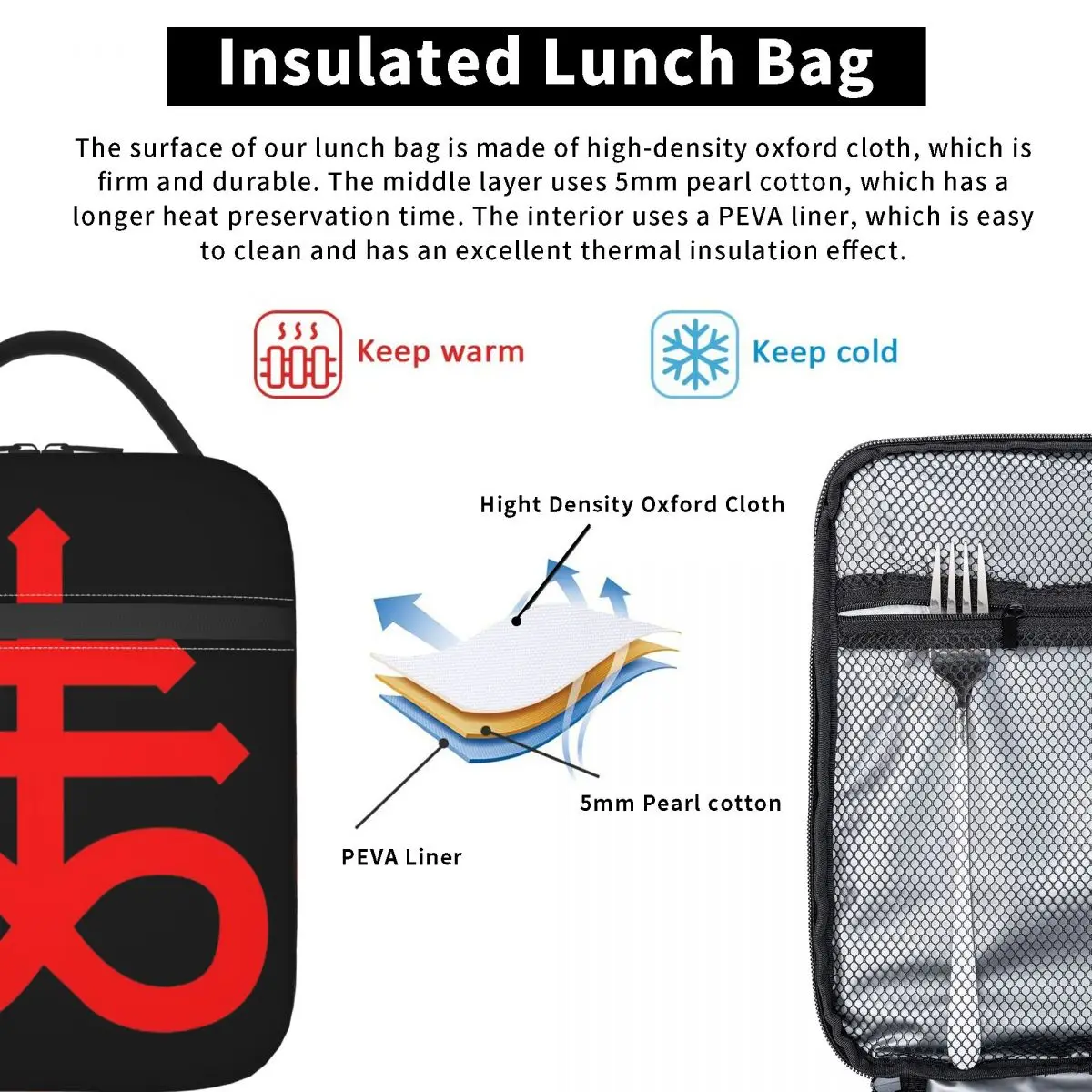 Satanic Cross Leviathan's Cross Insulated Lunch Bag for Women Children Portable Food Boxes Thermal Lunch Box Tote