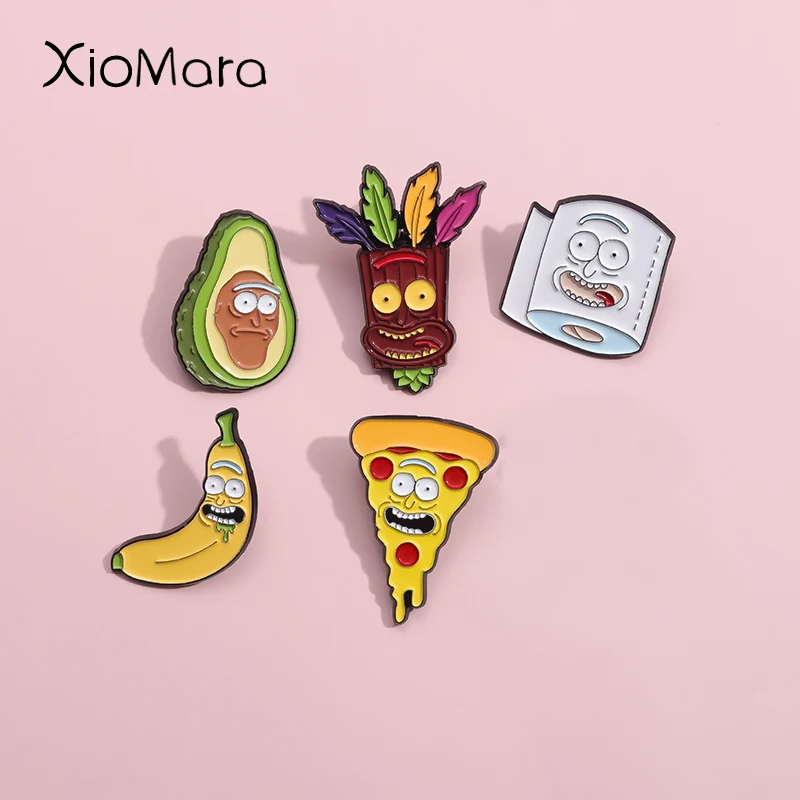 Funny Humorous Fruit Face Enamel Pins Custom Banana Avocado Pizza Brooch Lapel Badges Cartoon Anime Jewelry Gift For Kids Friend